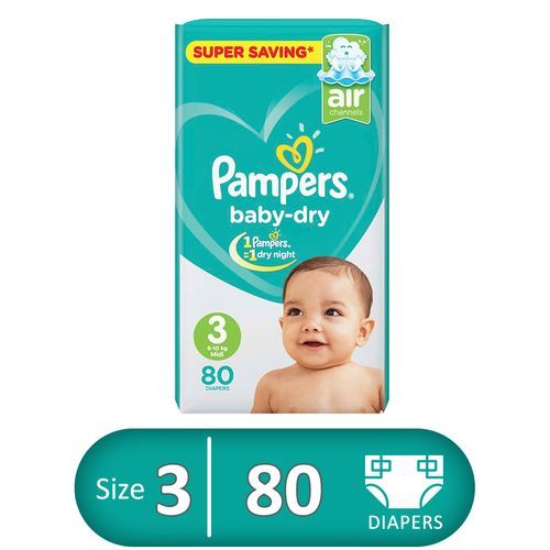 Pampers Midi Baby Dry Diapers – Size 3 – 80 Pcs