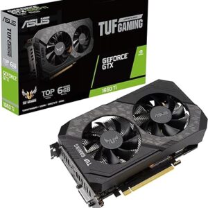 كارت شاشة انفيديا جي فورس جي تي اكس 1660 Ti EVO اصدار توب (PCIe 3.0 وGDDR6 6 سرعة 14جيجابت/ثانية) من اسوس، بمنفذ HDMI 2.0، ودسبلاي بورت 1.4، زيت تشحيم، تصميم صغير وتقنية تويك II لوحدة معالجة الرسومات