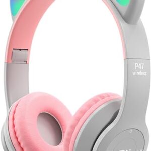 p47m Wireless Bluetooth Headphone Cat RGB LED Over Ear