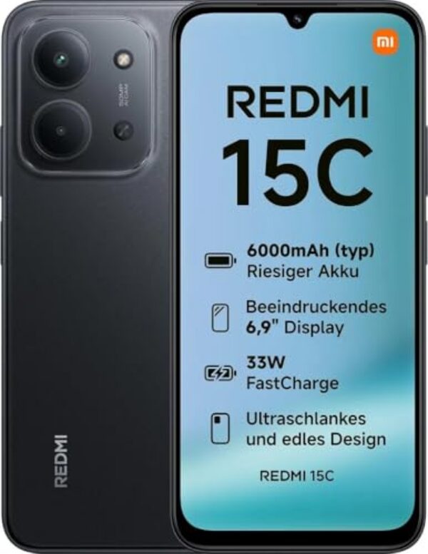 Redmi 15C 256GB, 6000mAh 2-Day Battery, 33W Fast Charge, 6.9" 120Hz, IP64 Water Resistant, 50MP AI Camera,m18-Month Warranty - Black Midnight