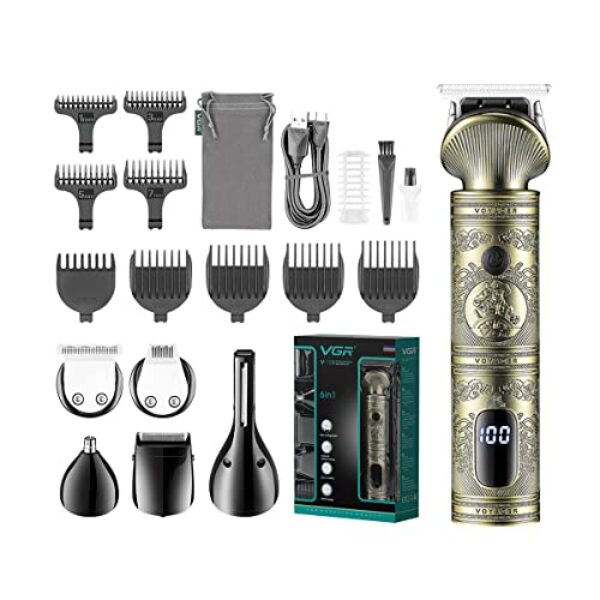 VGR V-106 6-in-1, Face, Hair and Body - Multi Grooming Kit, Hair Trimmer, Beard Trimmer, Ear & Nose Trimmer Head Shaver Full Body Grooming Kit, Metal Body comes with Travel Pouch, Runtime 180 minutes